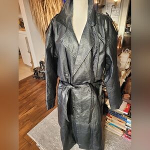 Women's Black Leather Trench Coat